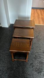 3 eiken bijzet tafeltjes vintage, 45 tot 60 cm, Minder dan 55 cm, Gebruikt, Klassiek