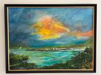 Kees Bol Gezicht op Heusdense plas 1991 olieverf, Antiek en Kunst, Ophalen of Verzenden