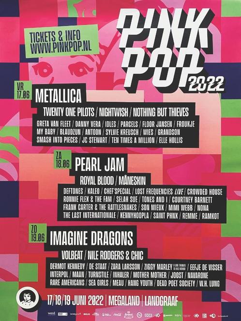 Pinkpop 2022 poster Metallica Pearl Jam ca 50x70 cm zgan, Verzamelen, Posters, Zo goed als nieuw, Muziek, A1 t/m A3, Rechthoekig Staand