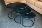 Set van 3 salon tafels natuursteen bladen & stalen onderstel, Huis en Inrichting, Tafels | Salontafels, Ophalen, 50 tot 100 cm