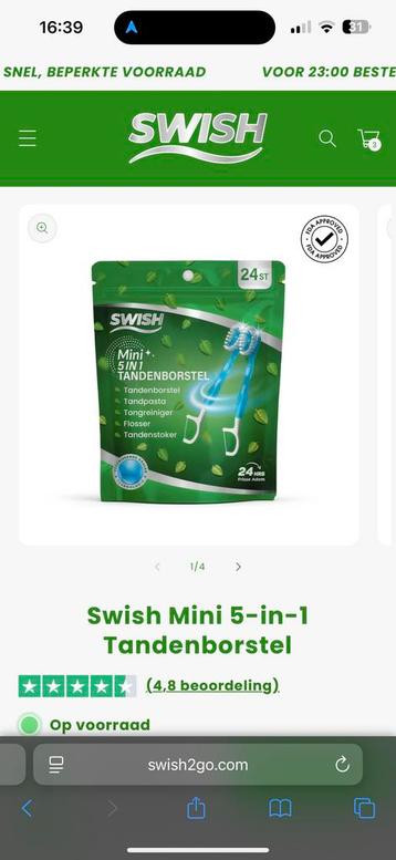 Swish Mini 5-in-1 Wegwerp Tandenborstel - 24 stuks beschikbaar voor biedingen