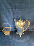 Antieke Engelse koffiepot + mandje, Antiek en Kunst, Ophalen of Verzenden, Zilver