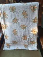 Vintage flanellen laken met oranje bloemen., Gebruikt, Eenpersoons, Overige typen, Oranje
