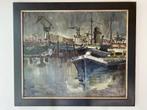Schilderij Havengezicht (Rotterdam?) Remi Poppe, Antiek en Kunst, Kunst | Schilderijen | Klassiek, Ophalen of Verzenden