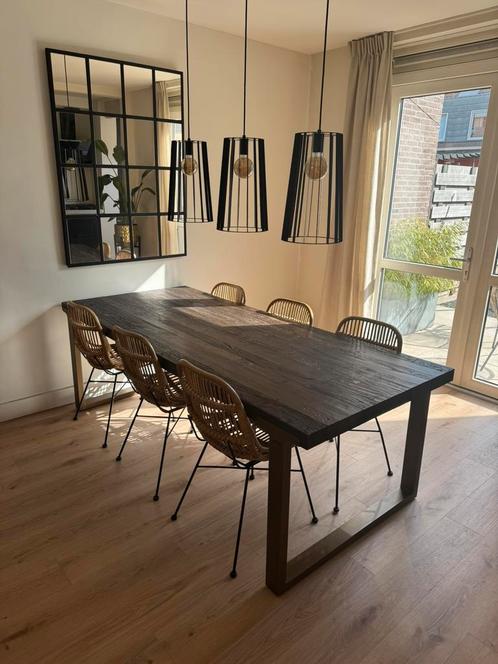 Eettafel met 6 stoelen, Huis en Inrichting, Tafels | Eettafels, Gebruikt, 50 tot 100 cm, 200 cm of meer, Vijf personen of meer