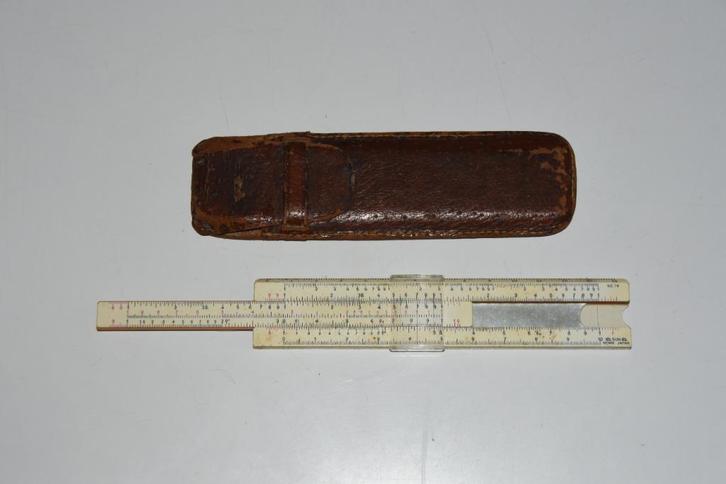 Antieke rekenliniaal + etui Sun Hemmi Japan 1950 techniek, Antiek en Kunst, Antiek | Gereedschap en Instrumenten, Ophalen of Verzenden