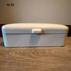 EMAILLE CRÈME/WITTE BROODTROMMEL MET HANDVAT., Ophalen of Verzenden