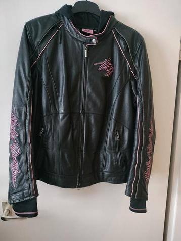 Harley Davidson leren motorjack zwart leer met roze maat 2XL beschikbaar voor biedingen