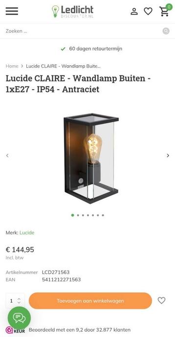 Lucide Claire wandlamp buiten IP54 Beweging sensor beschikbaar voor biedingen