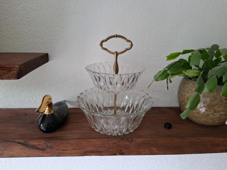 Vintage kristallen etagère messing, Huis en Inrichting, Woonaccessoires | Etagères, Gebruikt, Ophalen of Verzenden