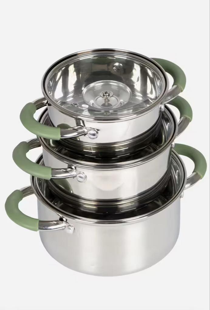 Bo-Camp Pannenset Elan 1 plus 3-Delig RVS, Huis en Inrichting, Keuken | Potten en Pannen, Nieuw, Pannenset, Rvs, Inductieplaat