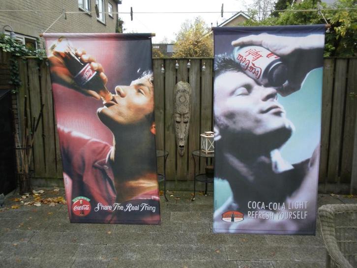 Twee oude originele grote banners van Coca-Cola, Verzamelen, Merken en Reclamevoorwerpen, Zo goed als nieuw, Reclamebord, Ophalen of Verzenden