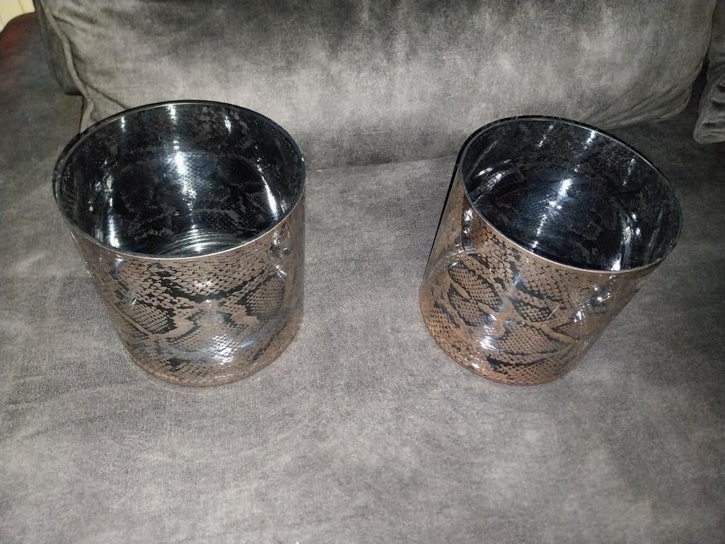 Set van 2 grote windlichten met slangenprint, Ophalen, 25 tot 50 cm, Zo goed als nieuw, Grijs