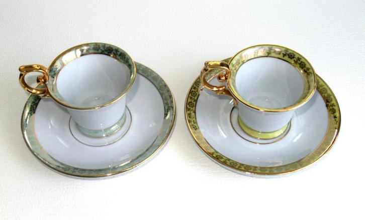 Retro PM Porselein set van twee kopjes met schotels, Germany, Antiek en Kunst, Antiek | Porselein, Ophalen of Verzenden
