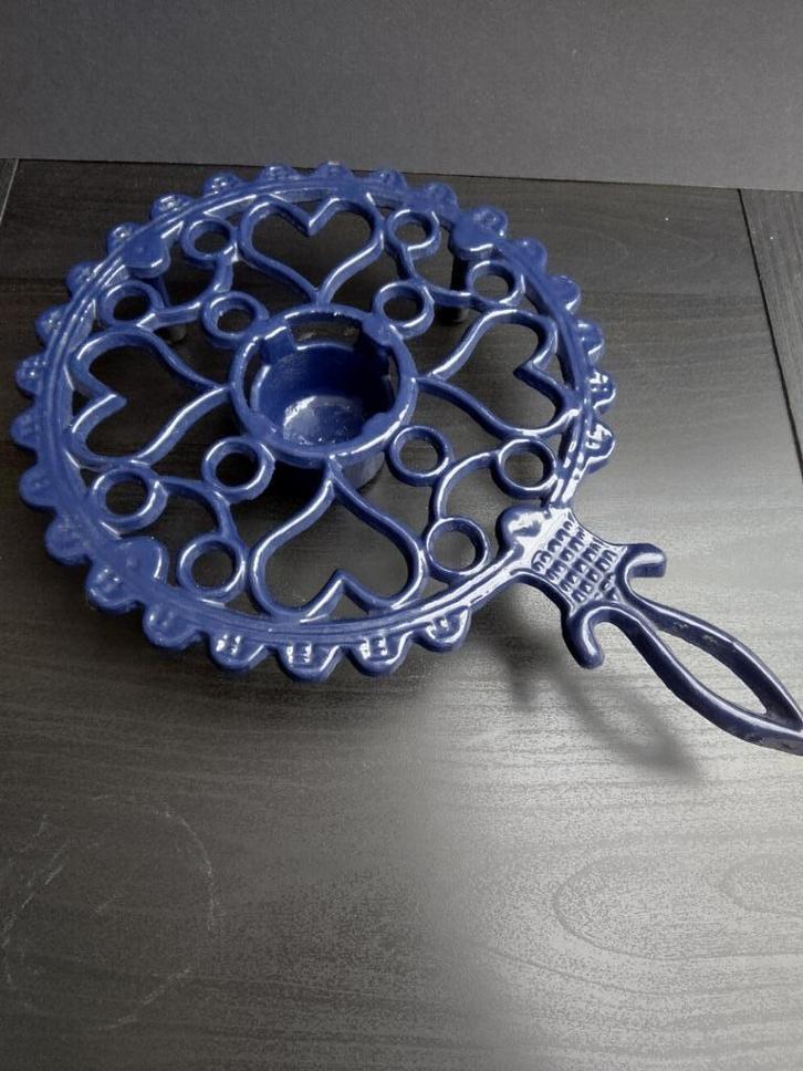 vintage theelicht, onderzetter, rechaud; blauw, Antiek en Kunst, Antiek | Keukenbenodigdheden, Ophalen of Verzenden