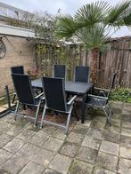 Tuinset met stenen tafelblad en 6 verstelbare stoelen, Tuin en Terras, Tuinsets en Loungesets, Ophalen, Overige materialen, Gebruikt