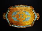 Italiaans dienblad serveerblad goud lichtblauw 58 x 38 cm., Ophalen of Verzenden