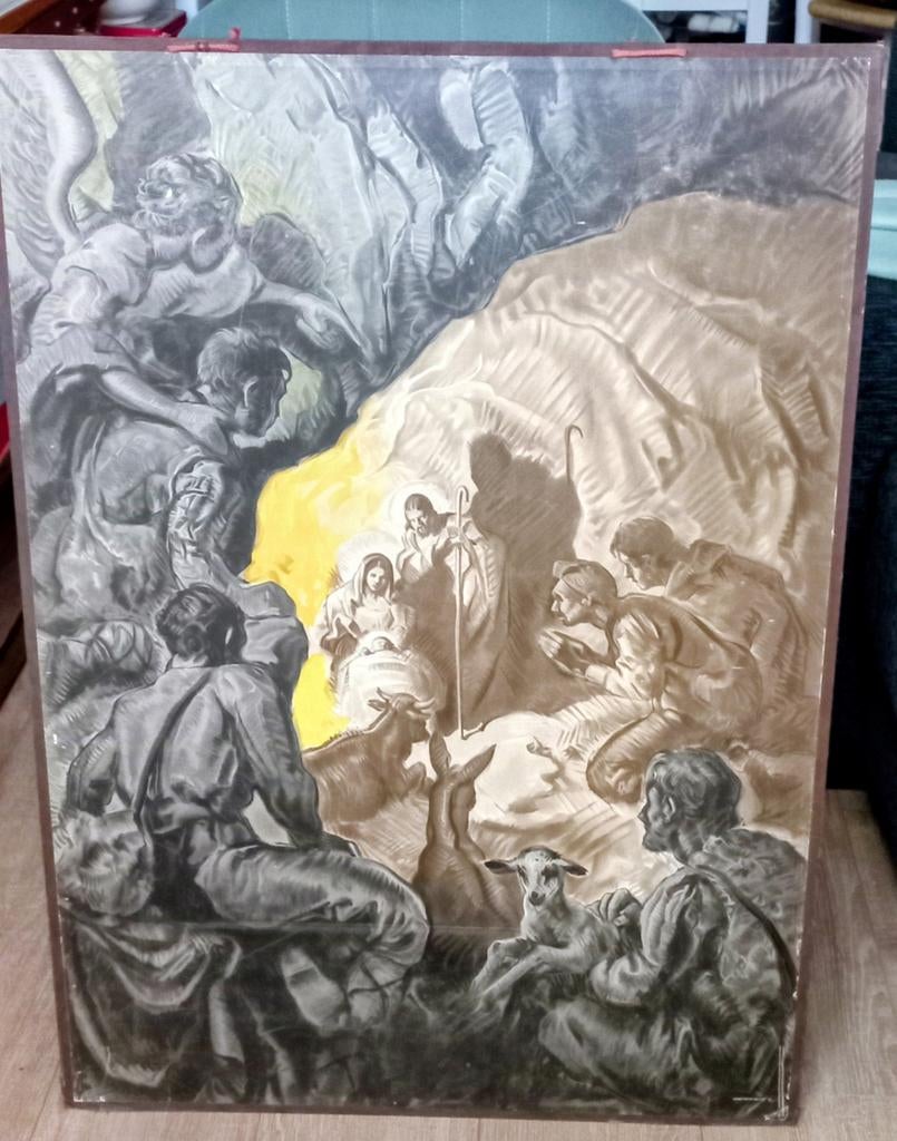De Kerststal! Bijbelse plaat uit het jaar 1890. De kerststal, Antiek en Kunst, Antiek | Schoolplaten, Ophalen