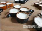 Set leren kaarsenhouders met kaars zwart gevlamd, Overige materialen, Crème, Info@hout-art.nl, Nieuw