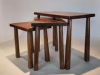 Vintage set bijzettafeltjes eiken hout brutalist tafeltjes, Minder dan 45 cm, Minder dan 55 cm, Gebruikt, .