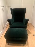 IKEA STRANDMON fauteuil en voetenbank, Djuparp donkergroen, Huis en Inrichting, Fauteuils, Ophalen, 75 tot 100 cm, Zo goed als nieuw