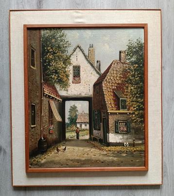 1930 - Zicht op een zomers hofje - Gesigneerd  beschikbaar voor biedingen