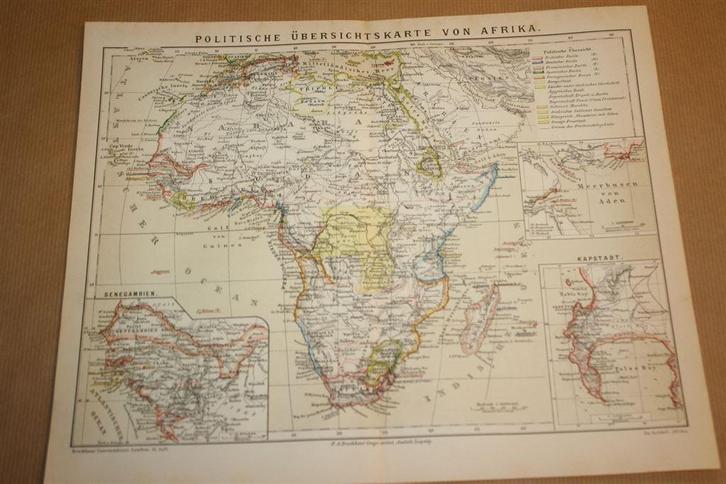 Antieke kaart - Afrika Staatkundig - Circa 1885 !!, Boeken, Atlassen en Landkaarten, Gelezen, Landkaart, Wereld, 1800 tot 2000