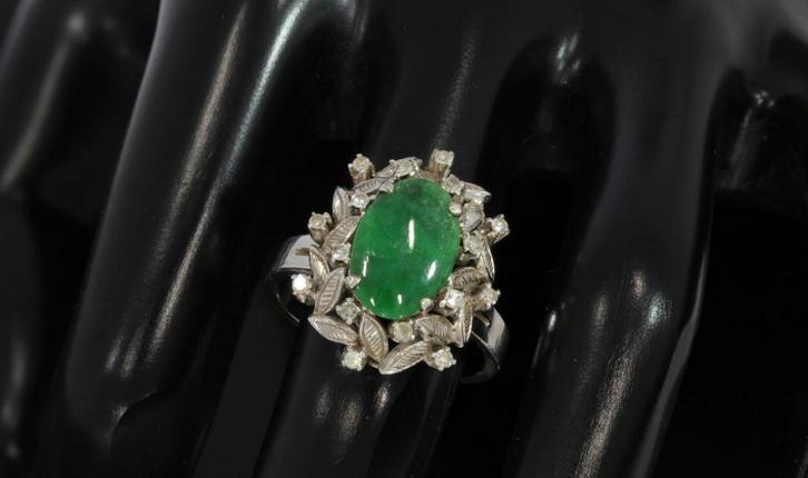Jade luxe gouden dames ring 16 diamanten briljant fraai, Sieraden, Tassen en Uiterlijk, Ringen, Zo goed als nieuw, Dame, 19 tot 20