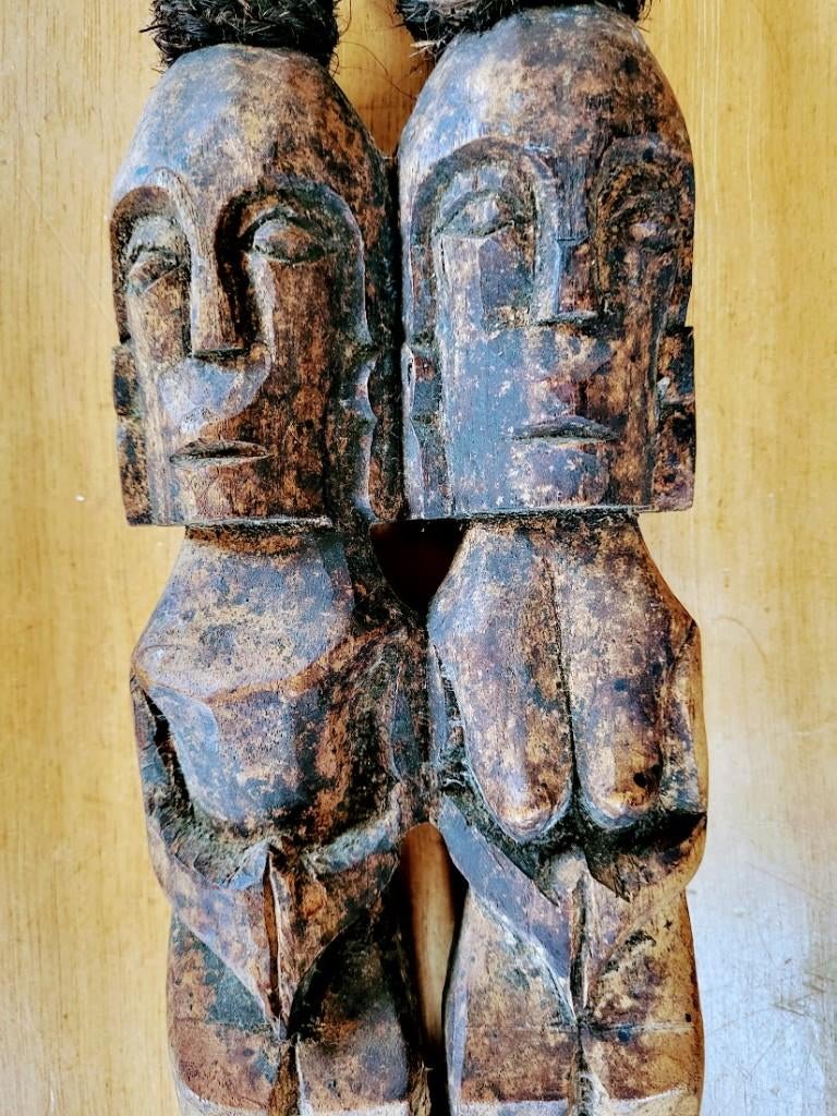 Vintage houten beeld BATAK echtpaar Indonesië., Ophalen of Verzenden