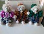 3 clownstjes met porseleinen hoofdjes 14cm, Verzamelen, Poppen, Ophalen of Verzenden