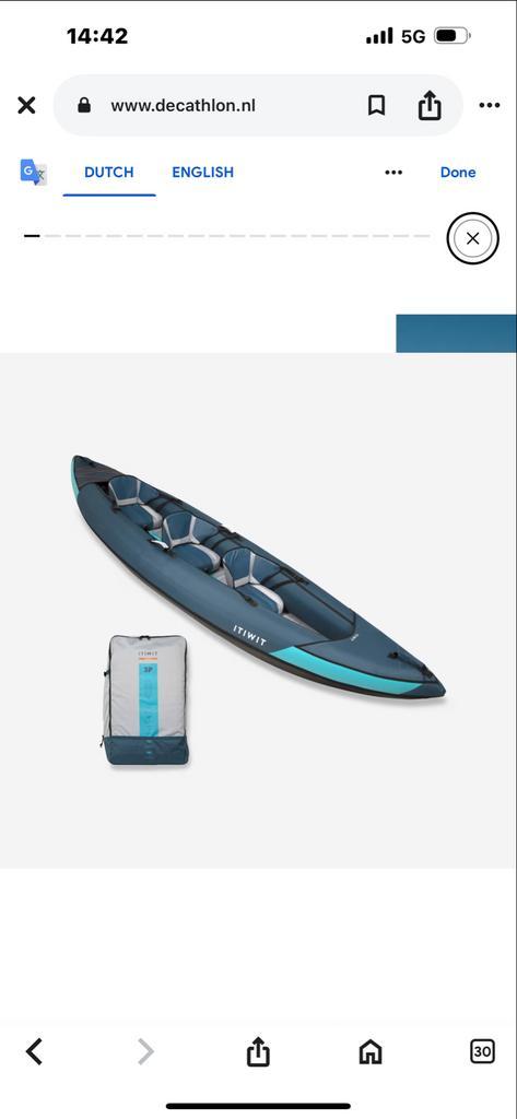 Opblaasbare 3-persoons kajak - Zo goed als nieuw!, Watersport en Boten, Kajaks, Zo goed als nieuw, 3-persoons of meer, Opblaasbaar