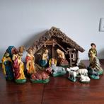 Oude kerststal met 20 beelden (19 cm), gemaakt van gips, Diversen, Kerst, Ophalen of Verzenden