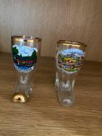 2x Vintage souvenir shotglaasjes laars – goudrand, Ophalen of Verzenden, Gebruikt, Borrel- of Shotglas