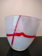 Vaas Opaline Pontil Wit Rood Kruis Lijnen Ovaal 1990, Ophalen of Verzenden