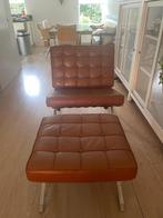 Barcelona chair + hocker - cognac, 75 tot 100 cm, Zo goed als nieuw, Metaal, 75 tot 100 cm