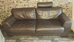 Bruine leren bank - 2/3 persoons, Huis en Inrichting, Ophalen, Gebruikt, 75 tot 100 cm, Leer