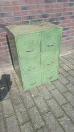 Antieke archiefkasten, set 3 ladenkast, groen, metaal. S10
