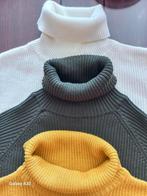 koltrui ribbel gebreid, off white okergeel groen, maat M, Maat 38/40 (M), Overige kleuren, Vintage Dressing, Ophalen of Verzenden