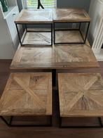 Houten salontafel set, Paul Rogers Interiors, Huis en Inrichting, Tafels | Salontafels, Ophalen, Gebruikt, Vierkant, Metaal