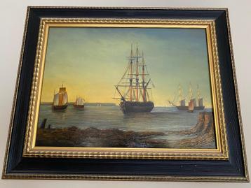 Zeegezicht op houten paneel beschikbaar voor biedingen