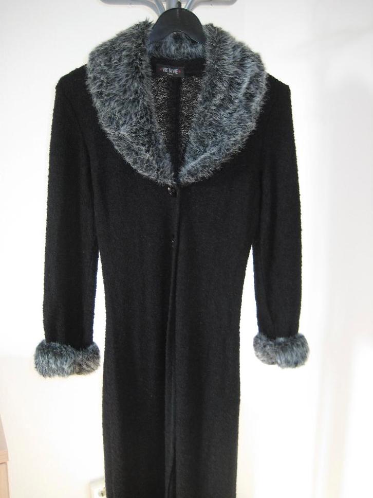 Vie Ta Vie lang zwart vest met bontkraag vintage one size, Kleding | Dames, Truien en Vesten, Zo goed als nieuw, Maat 36 (S), Zwart