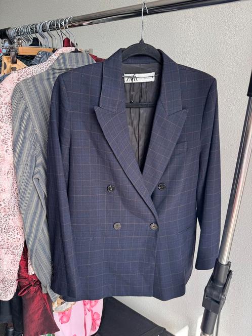 Zara blauwe blazer met ruitjes print, Kleding | Dames, Jasjes, Kostuums en Pakken, Zo goed als nieuw, Jasje, Maat 36 (S), Blauw