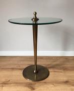 Ronde bijzettafel messing en glas, Huis en Inrichting, Tafels | Bijzettafels, Ophalen, Minder dan 55 cm, Gebruikt, Glas