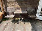 Antiek Frans bistroset ijzer en hout, Tuin en Terras, Tuinsets en Loungesets, Ophalen, Gebruikt, Overige materialen, 2 zitplaatsen