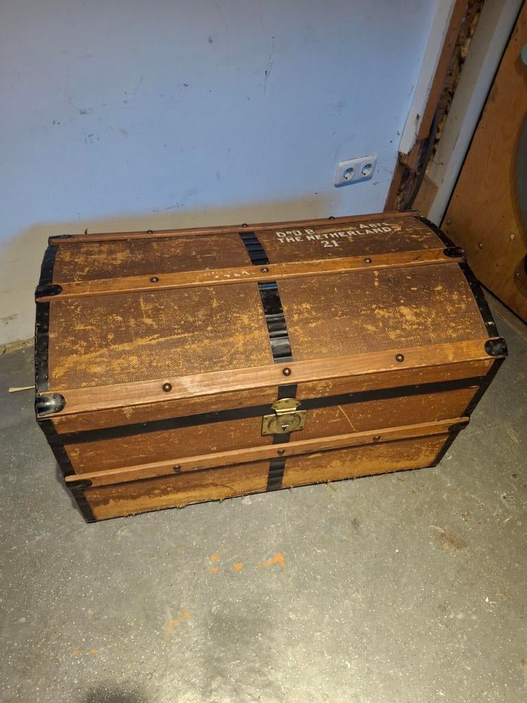 Te koop oude houten reis koffer kist, Ophalen, Gebruikt, Minder dan 50 cm, Minder dan 50 cm