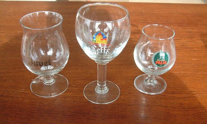 3 gave bierglazen Leffe -Palm Duvel, Verzamelen, Biermerken, Zo goed als nieuw, Glas of Glazen, Duvel, Ophalen of Verzenden