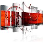 228 Abstract Grijs Rood 5 Luik Canvas Schilderij 200x100cm, Ophalen