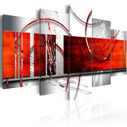 228 Abstract Grijs Rood 5 Luik Canvas Schilderij 200x100cm, Antiek en Kunst, Kunst | Schilderijen | Abstract, Ophalen