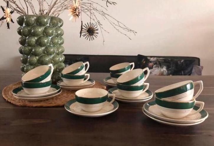 💝 DIGOIN SARREGUEMINES LUMIÈRE kop schotel groen goud, Antiek en Kunst, Antiek | Servies los, Ophalen of Verzenden