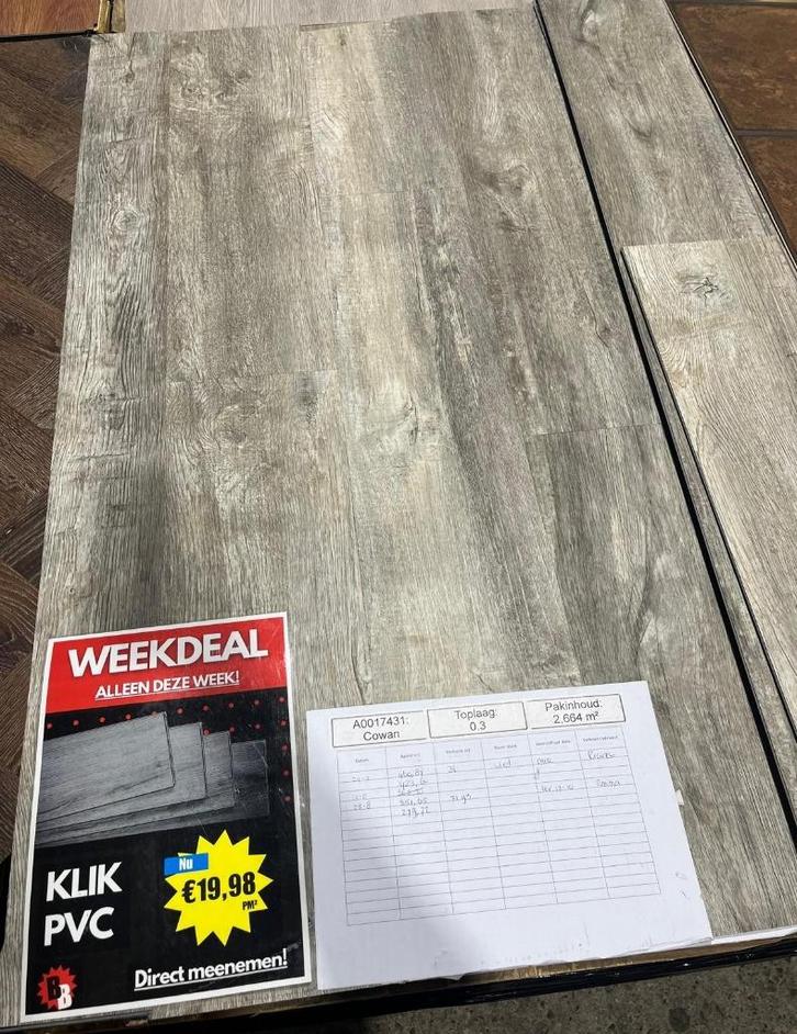 Vintage grijs klik pvc vloer grote partij OP=OP!, Huis en Inrichting, Stoffering | Vloerbedekking, Nieuw, Overige typen, Grijs